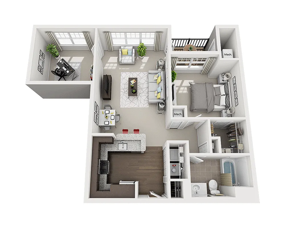 Floor plan One Bedroom Den A1AD