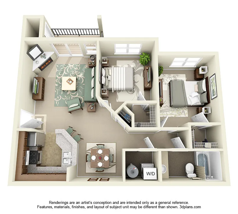 Floor plan 2 Bed. 1 Bath