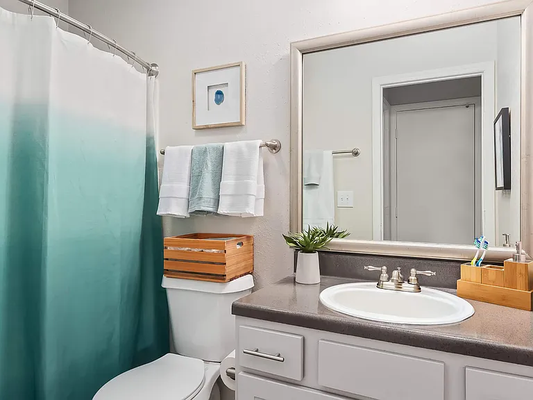 Bathroom with Bathtub and a Large Framed Mirror - Diamond Interior