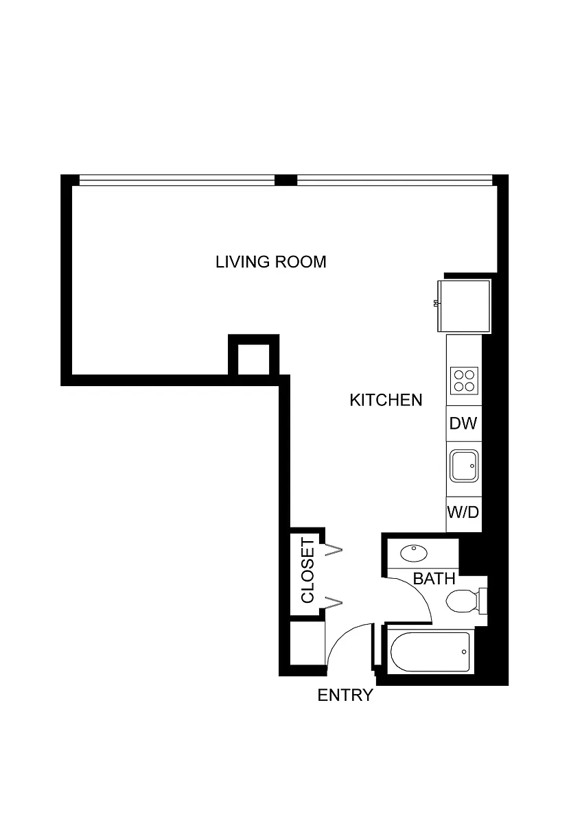 Floor plan West 7th | Studio, 1 Bathroom B