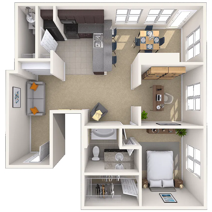 Floor plan Traditional 1x1 1297 SF