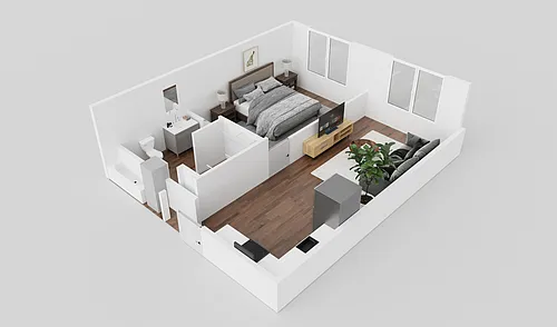 Floor plan One Bedroom - Upstairs