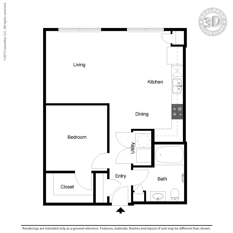 Floor plan A1-A 1bedroom, 1bath