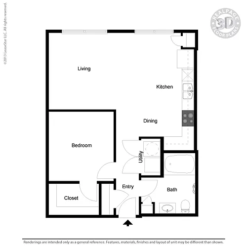 Floor plan A1-A 1bedroom, 1bath
