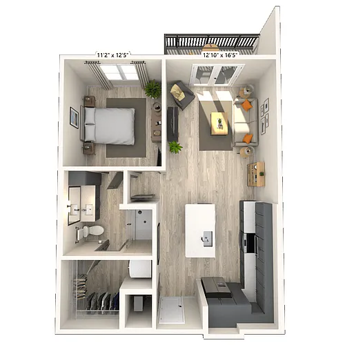 Floor plan A2 1x1 722 SF-FP