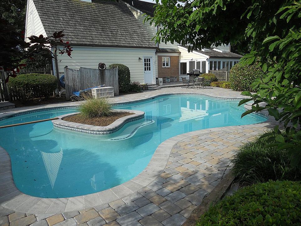 Pool with island, new paver patio