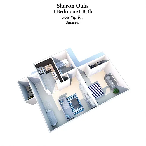 Floor plan 1B/1B Sharon Oaks 575 SqFt