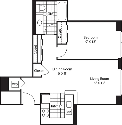 Floor plan One Bedroom 729