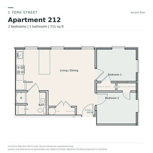 Floor plan 2 Bedroom - 1 Bath
