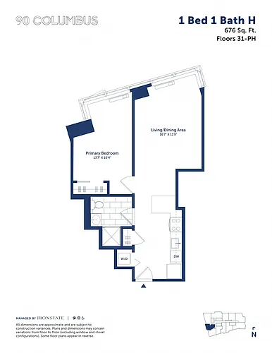 Floor plan 1 Bed 1 Bath H