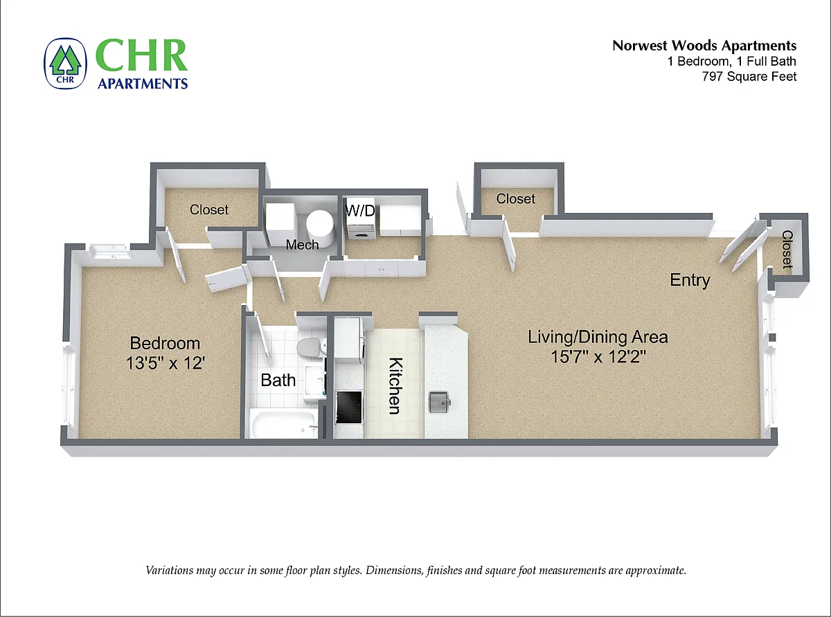 Floor plan 1 Bed/1 Bath - Single Level
