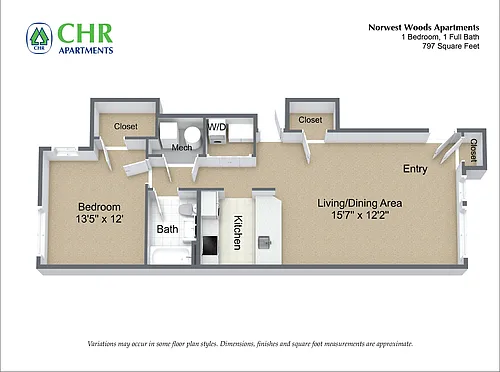Floor plan 1 Bed/1 Bath - Single Level