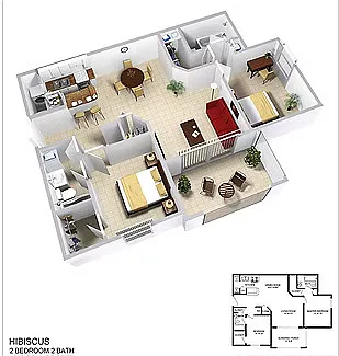 Floor plan Hibiscus | 2 Bed | 2 Bath | Classic