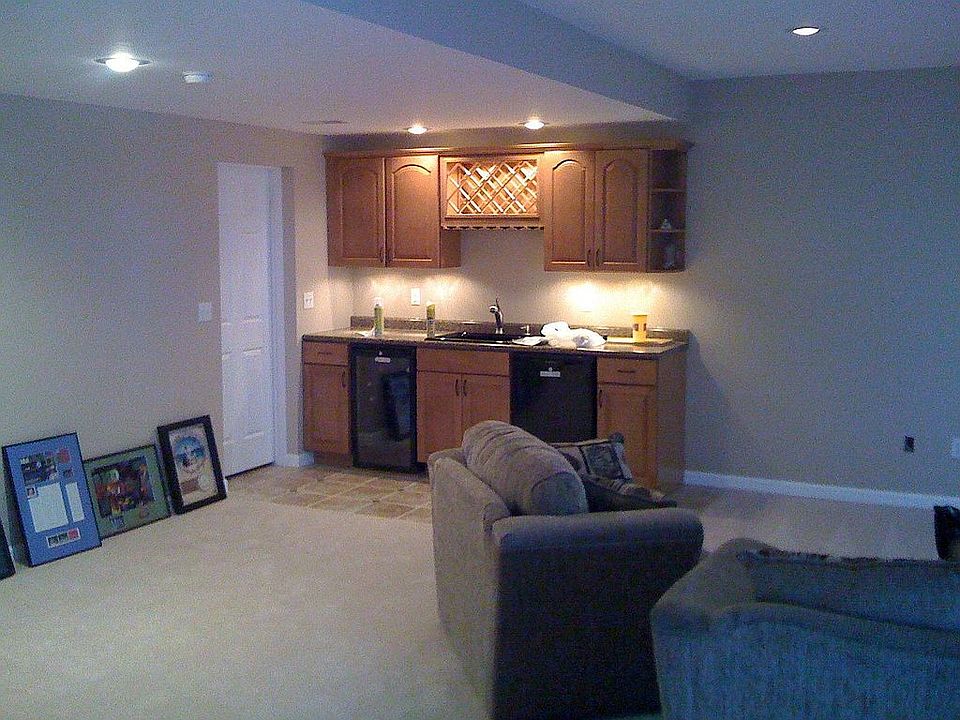 newly finished wet bar in basement
