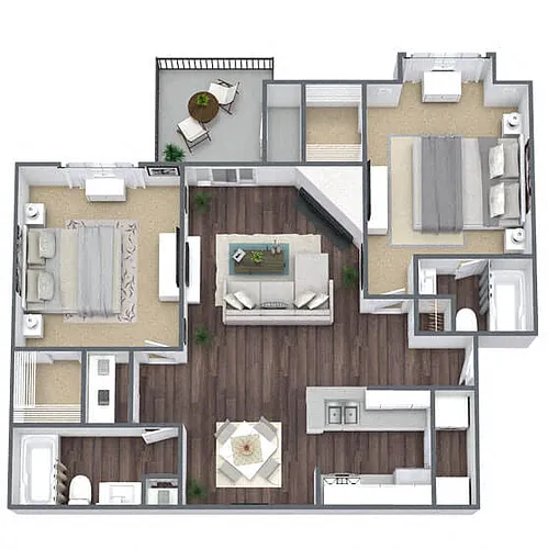 Floor plan B3: 2 Bed 2 Bath