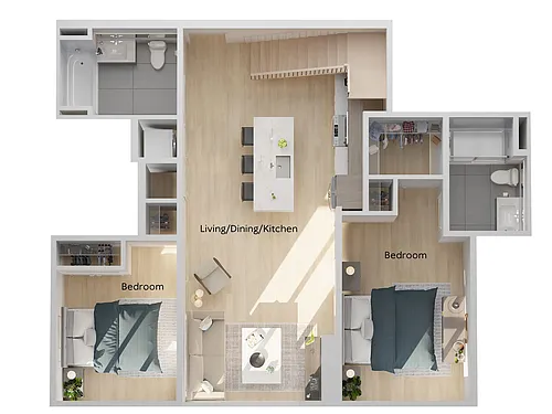 Floor plan Two Bedroom + Mezzanine + Balc