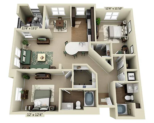 Floor plan Two Bedroom B2D