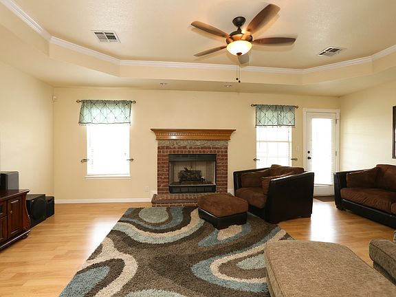 Spacious living with fireplace