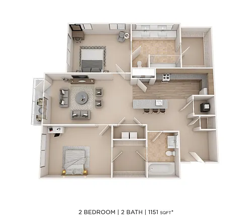 Floor plan Two Bed Two Bath - 1151 SqFt