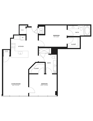 Floor plan 2 Bed/2 Bath-2A
