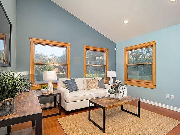 Light & Bright Living room with cathedral ceiling
