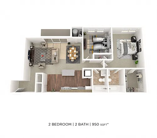 Floor plan Two Bedroom 2 Bath - 950 sqft
