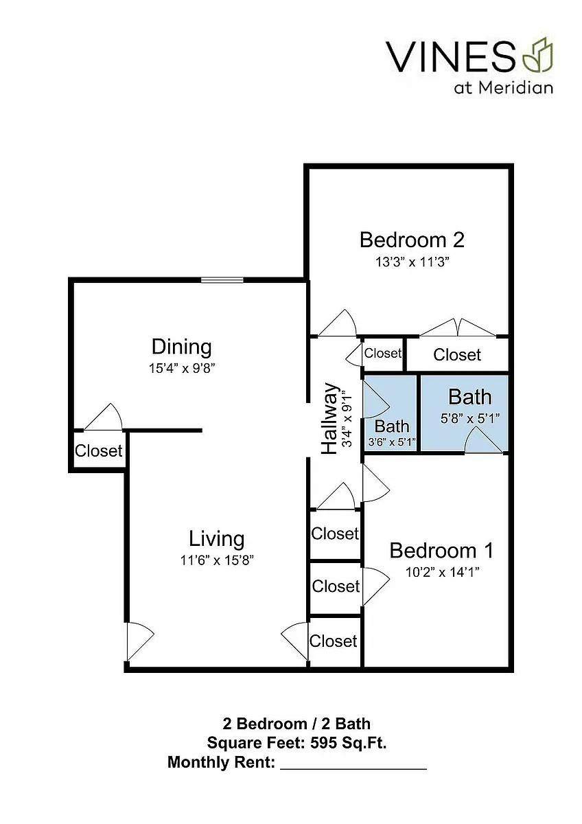 Floor plan 2 Bed 1 Bath