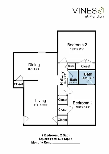 Floor plan 2 Bed 1 Bath