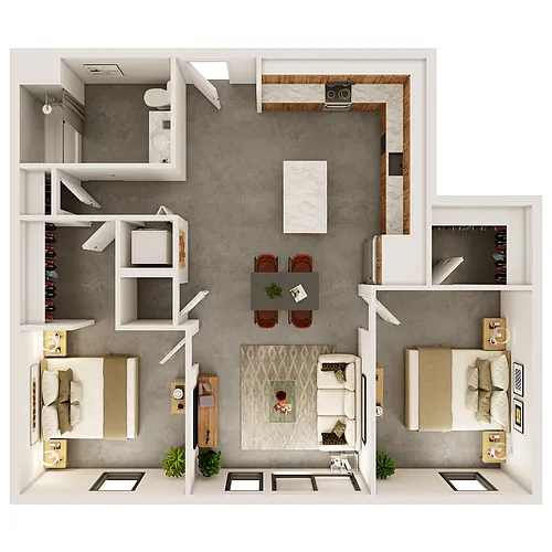 Floor plan 2 Bedroom, 1 Bathroom - 950 SQ FT