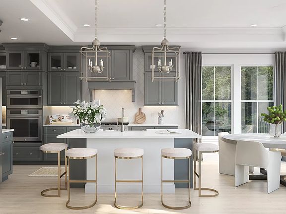 Kitchen with upper glass cabinets
