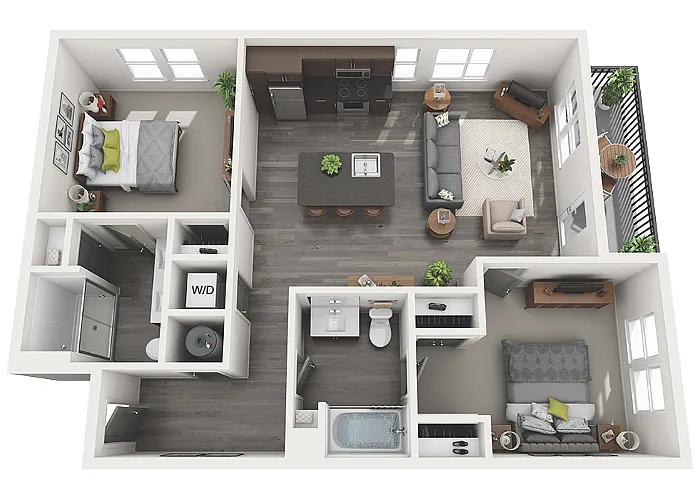 Floor plan 2 Bedroom 2 Bath - 1079 sq. ft.