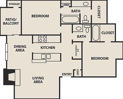 Creekwood Apartment Homes - B1 - 2 Beds - 2 Baths - 980 Sq. ft.
