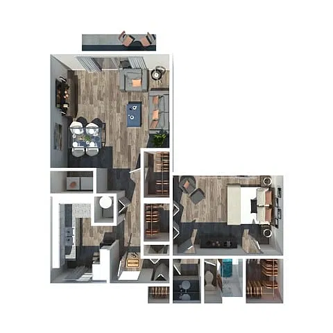 Floor plan The Huntley 1 Bedroom 1 Bath