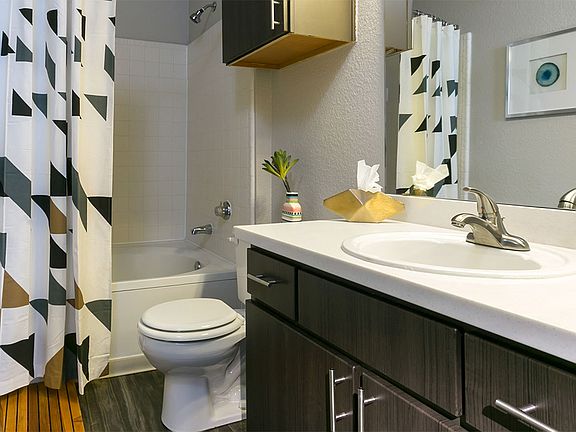 Apartment Bathroom with large soaking tub.