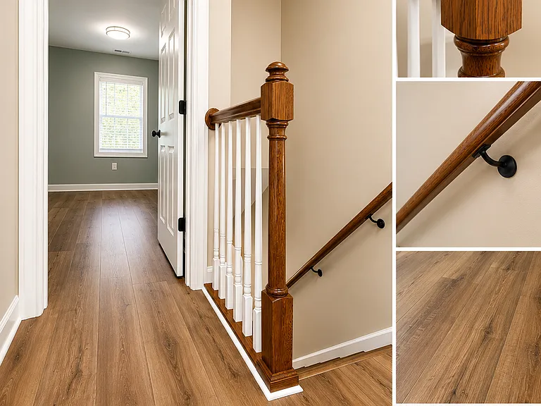 Second floor landing area, with entrance to a secondary bedroom picture in the back.
