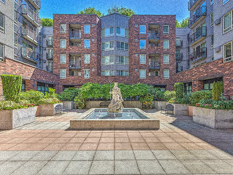 Landscaped courtyard with tranquil water feature