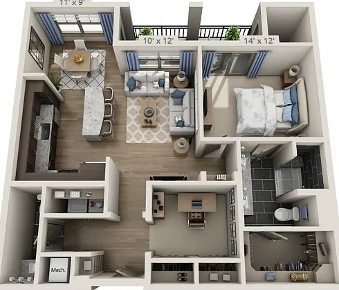 Floor plans are artist's rendering. All dimensions are approximate. Actual product and specifications may vary in dimension or detail. Not all features are available in every apartment. Prices and availability are subject to change. Floor plans are artist
