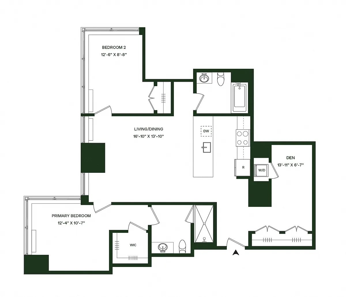 Floor plan Residence 01 - 2BR 2BA