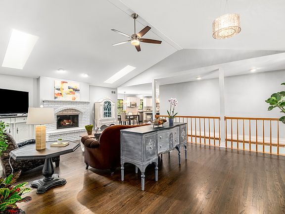 Refinished hardwood floors, gas start wood burning fireplace. 