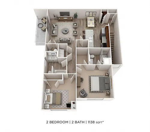 Floor plan Two Bedroom 2 Bath- 1138 sqft