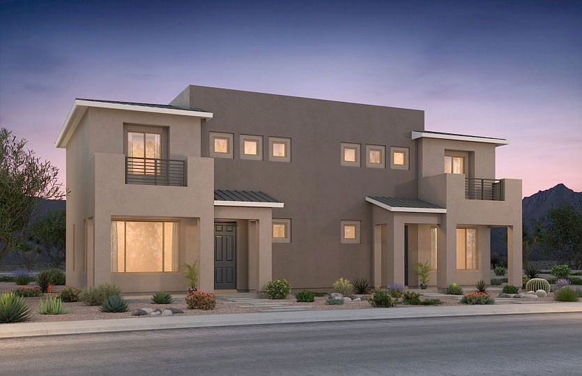 Modern exterior design of the Senita home also offering low-maintenance front yard landscaping.