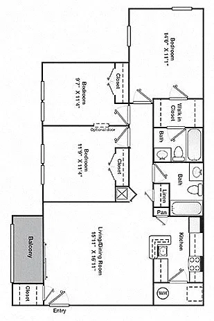 Floor plan Three Bedroom Two Bathroom 60%