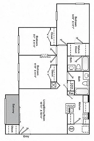 Floor plan Three Bedroom Two Bathroom 60%