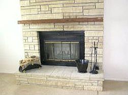 Fireplace in basement family room.