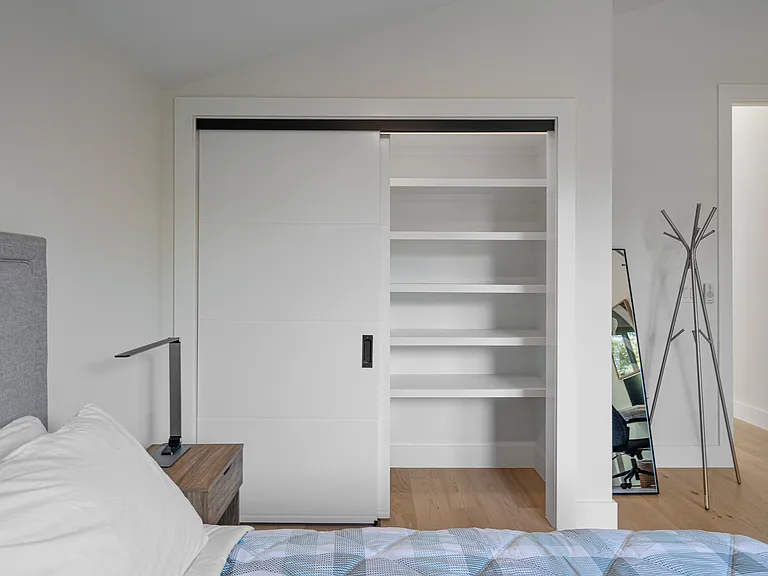 Closet with shelves.