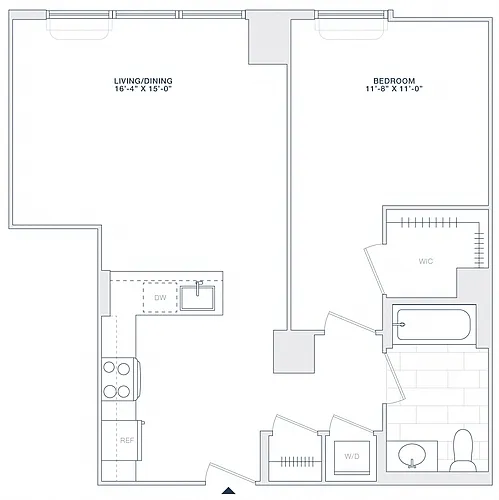 Floor plan 1 BED 1 BATH 730 RSF