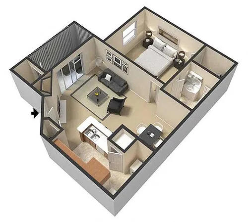 Floor plan 1 Bedroom, 1 Bathroom - 800sf