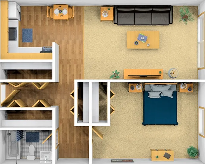 One Bedroom Furnished 3D View One Bedroom Furnished 3D View