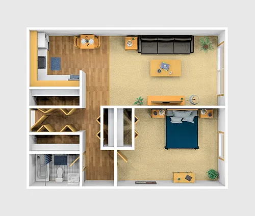 Floor plan 1 Bedroom, 1 Bath