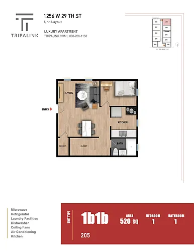 Floor plan Studio - 520 sqft